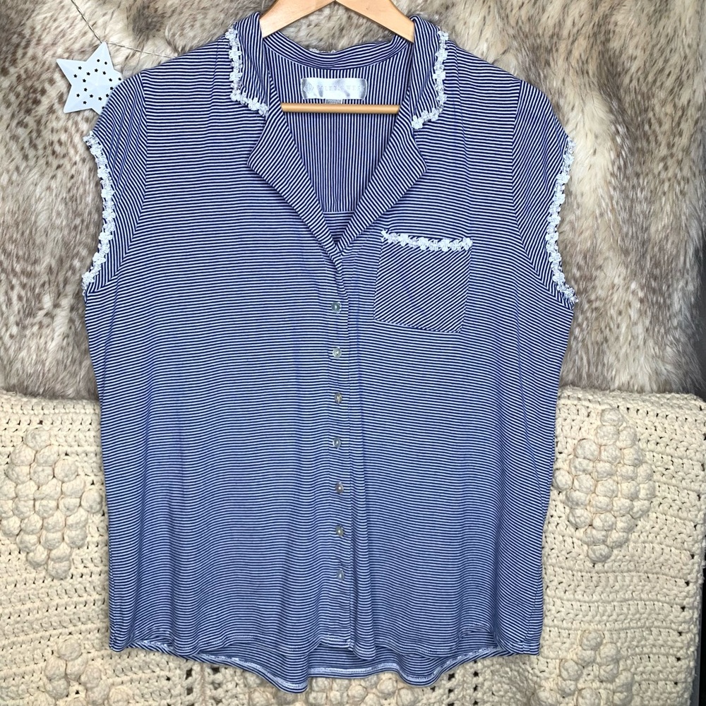 Eileen West Striped Button Down Top